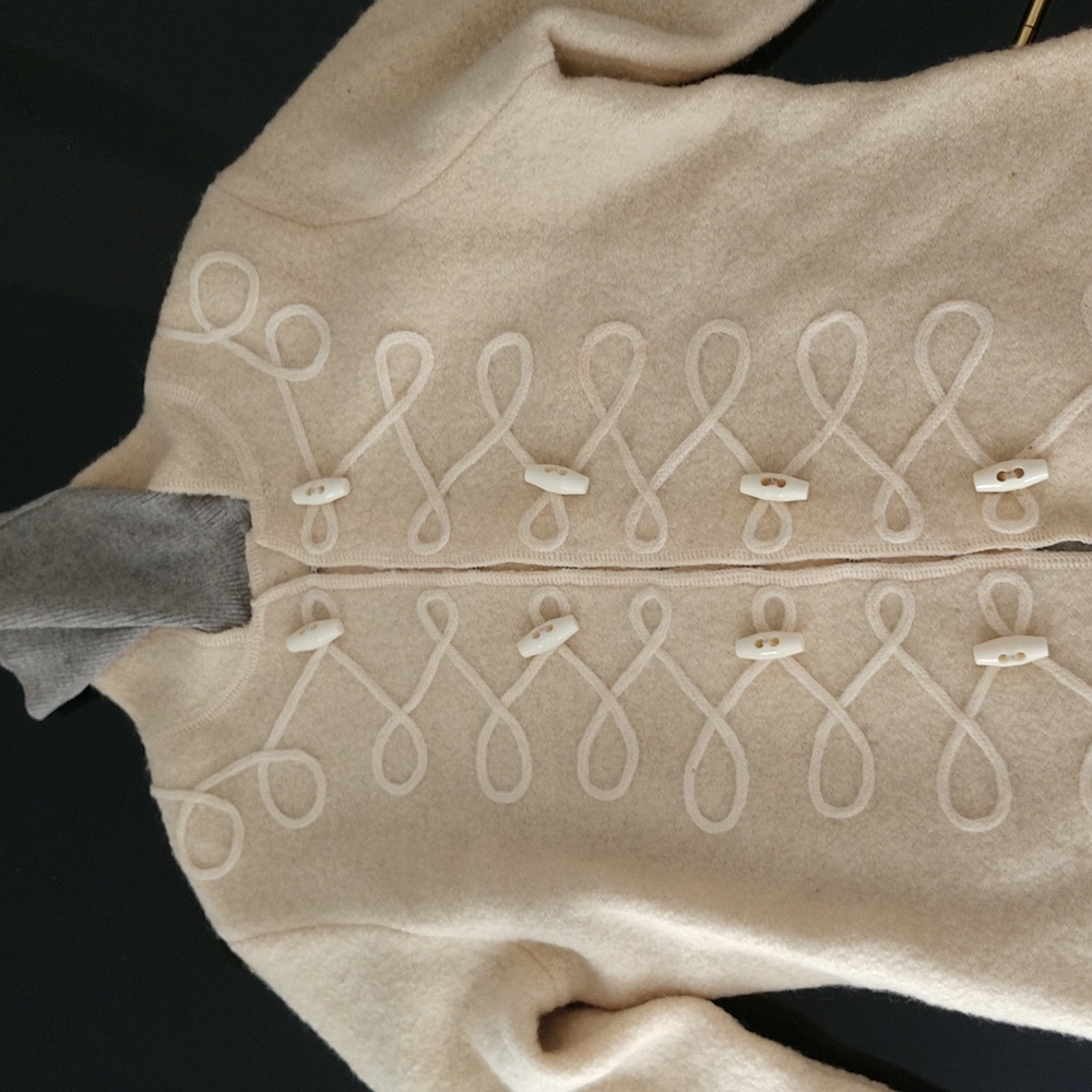 #4 VINTAGE 1980s Military Inspired Cropped Ivory BOILED WOOL Sweater Jacket